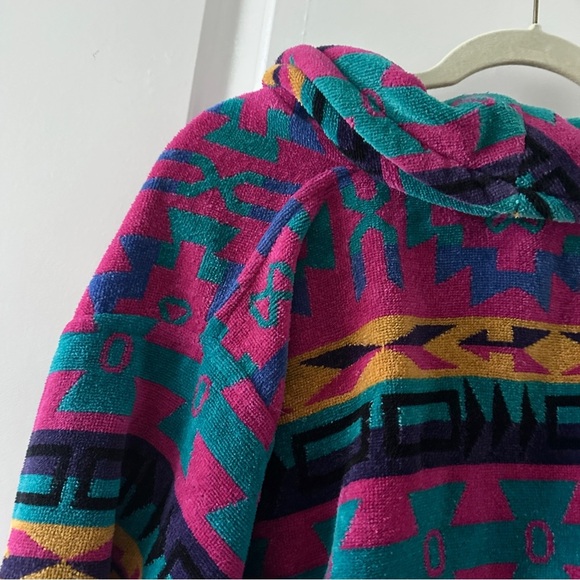 Vintage 90s TJ Lawford Colorful Southwestern Terry Robe Unisex Size Medium Aztec - Picture 10 of 16